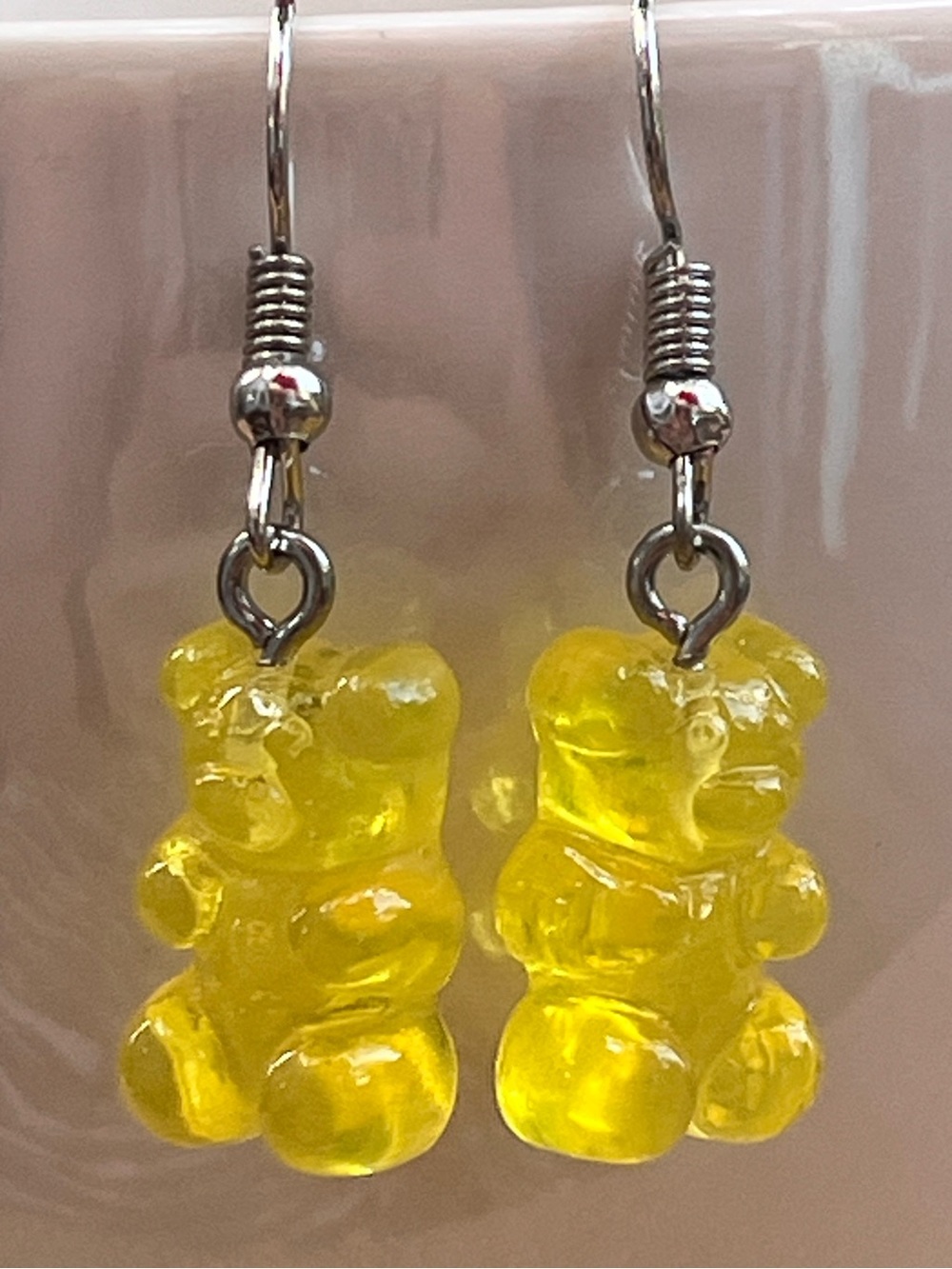 🧸 Bright Yellow Gummy Bear Dangle Earrings